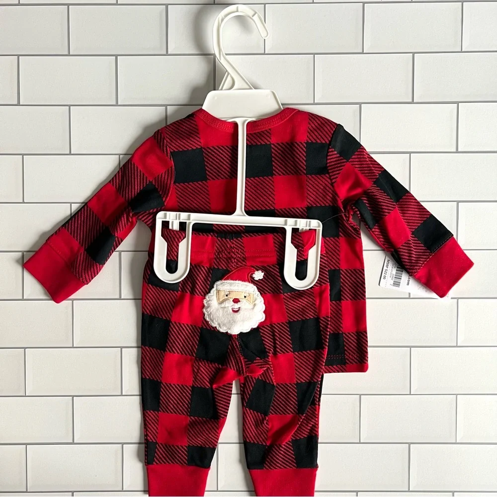 3M🎅🏻 Carter’s Santa Buffalo Check Plaid Pajama Outfit Set *NEW WITH TAGS*
